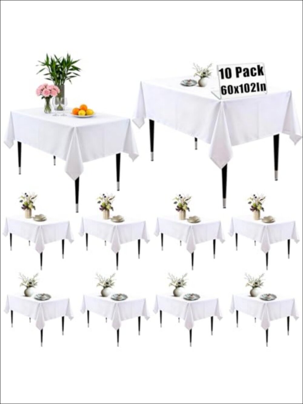 10 Pack 60x102In Rectangle Polyester Table Cloths Stain Resistant